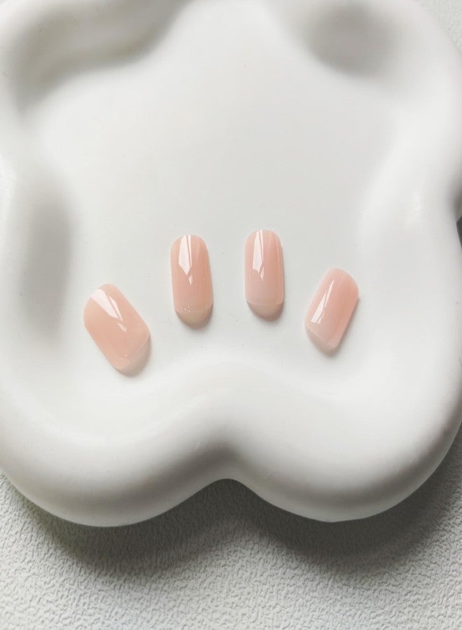 KKUUOO Square Press on Nails Short Nude Color Acrylic With Solid Design Full Cover False Glossy Glue on Cute Stick on for Women DIY Manicure - Image 2